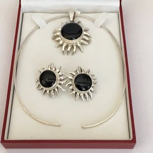 Sterling silver Onyx necklace and earrings set